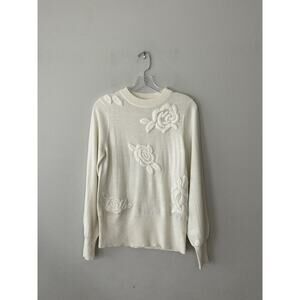 Sundance Women’s Small Wool Blend Ivory Pullover Brigette Sweater Floral READ